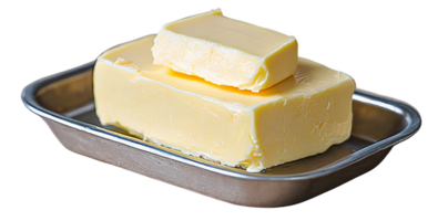 Butter block in metal dish on transparent background png