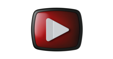 Red play button icon 3d render on transparent background png