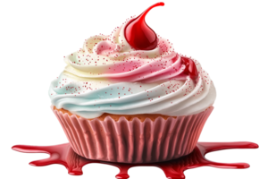 Delicious swirled cupcake with cherry on transparent background png