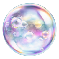 Iridescent soap bubble with smaller bubbles inside on transparent background png