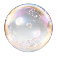 Iridescent soap bubble with inner bubbles on transparent background png