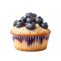 Blueberry muffin cupcake with vanilla frosting on transparent background png