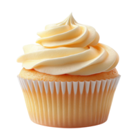 Vanilla cupcake with swirled frosting on transparent background png