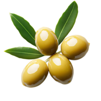 Green olives with leaves on transparent background png