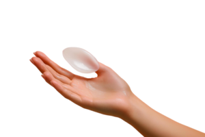 Creamy oval product on woman's hand on transparent background png