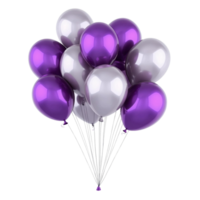 Purple and silver balloons bunch isolated on transparent background png