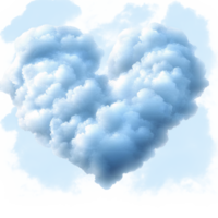 Cloud heart shape, romantic fluffy blue clouds, isolated on transparent background png