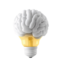 Brain lightbulb idea 3d render on transparent background png