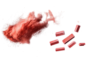 Red paint splash with rectangular blocks on transparent background png