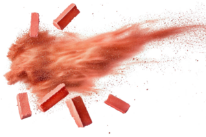 Red powder explosion with rectangular pieces on transparent background png