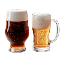 Dark and light beer glasses with foam on Transparent Background png