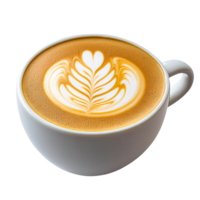 Latte art coffee cup with foam rosette design on transparent background png