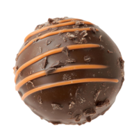 Chocolate truffle with caramel drizzle and chocolate shavings on transparent background png