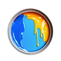 Blue and yellow paint in metal can top view png