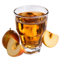 Apple juice in glass with apple slices on transparent background png