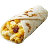 Breakfast burrito with scrambled eggs, bacon, and cheese on transparent background png