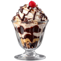 Chocolate raspberry dessert sundae in glass, isolated on transparent background png