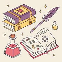 Collection of Various Book Illustrations - Open, Closed, Stacked, and More vector