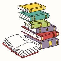 Colorful Stack of Books with Open Book Illustration vector