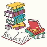 Colorful Stack of Books Vibrant Illustration of Open and Closed Books vector
