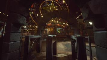 Empty amusement park at night with illuminated rides and quiet atmosphere video