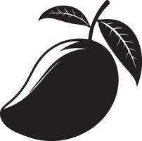 Black and White Mango Silhouette with Leaves And White Background vector