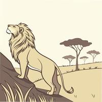 Vintage Stylish Lion Design in a Nature Background vector