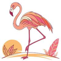 Exotic Flamingo Art in Nature Setting in white BG vector