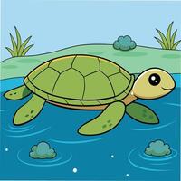 Whimsical Turtle Character in a Lake Scene vector