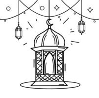 Islamic Decorative Lantern with Soft Bokeh Lights Ramadan Mubarak vector