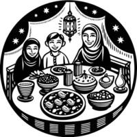 Peaceful Suhoor Setting Steaming Tea, Dates, and a Quran at Dawn vector