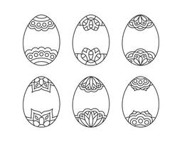 Linear Easter Eggs with floral ornaments. Outline spring coloring page vector