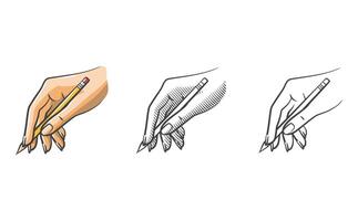 Hand Holding Pencil in Writing Pose Line Art with Shading and Color vector