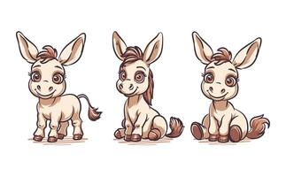 Cute Donkey Illustration Set Colored vector
