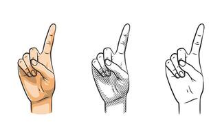 Hand Gesture Number One Line Art Shaded Colored vector