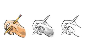 Pencil Writing Pose Hand Line Art Featuring Shading and Colors vector