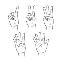 Line Art Hand Gestures Showing Numbers One to Five vector