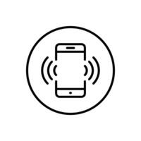 Vibrating mobile phone icon on circle line. Cellphone vibration sign symbol vector