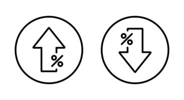 Up and down arrow percent outline icon on circle line. Lower and higher price sign symbol vector