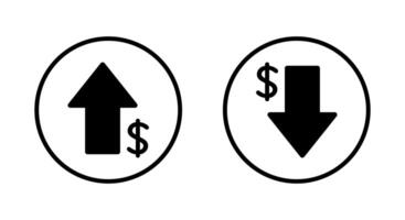 Up and down dollar icon on circle line. Increase and decrease USD currency sign symbol vector