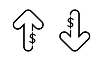 Dollar arrow up and down icon in line style. USD growth and decline sign. Increase and decrease currency symbol vector