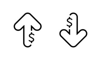 Dollar arrow up and down outline icon in trendy style. USD increase and decrease sign symbol vector