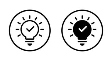 Insight, tip icon. Light bulb with check mark symbol on circle line vector