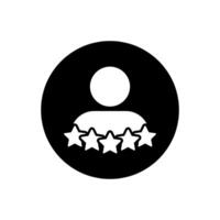 Person rating icon on black circle. Worker reputation with five star sign symbol vector