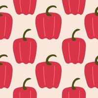 Seamless pattern with red pepper Paprika. Repeating background with Capsicum vegetables, orange-red spice fruits. Food and harvest. Design rapport for label, wrapping, paper, textile, banner vector