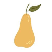 Illustration of yellow Pear on isolated background. Hand drawn ripe pear-tree in flat style. Fruit, harvest of berry. Design element for logo, sign, print, paper, card, label vector