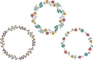 Frames with flower branches and plants. Hand drawn coloured festive spring borders for text. Design elements for congratulating of holidays, invitation, Mother's Day, birthday. For flyer, card vector