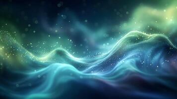 Abstract Green and Blue Wavy Background with Bokeh Lights photo