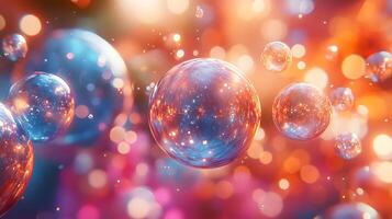 Abstract 3D Background with Floating Shiny Spheres and Colorful Bokeh Lights photo