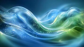 Abstract Background with Green and Blue Waves and Sparkles photo